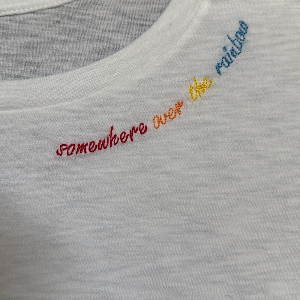🌈 Somewhere Over The Rainbow slub embroidered graphic tee pima cotton XL NEW